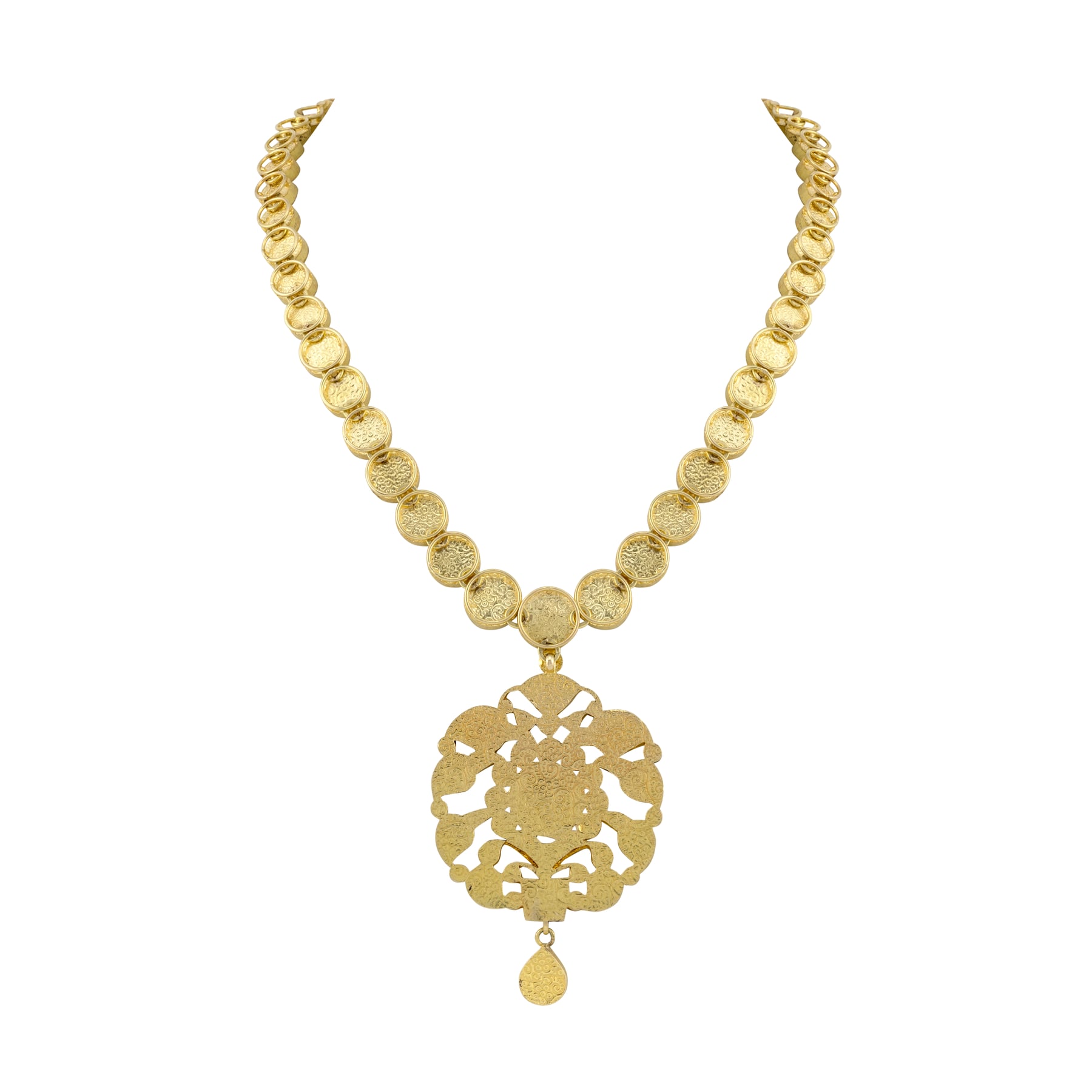 Polki Necklace with Intricate Floral Pendant